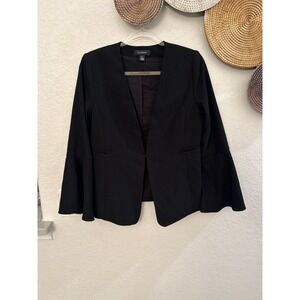 Halogen collarless, black open-front design bracelet-length sleeves Small P